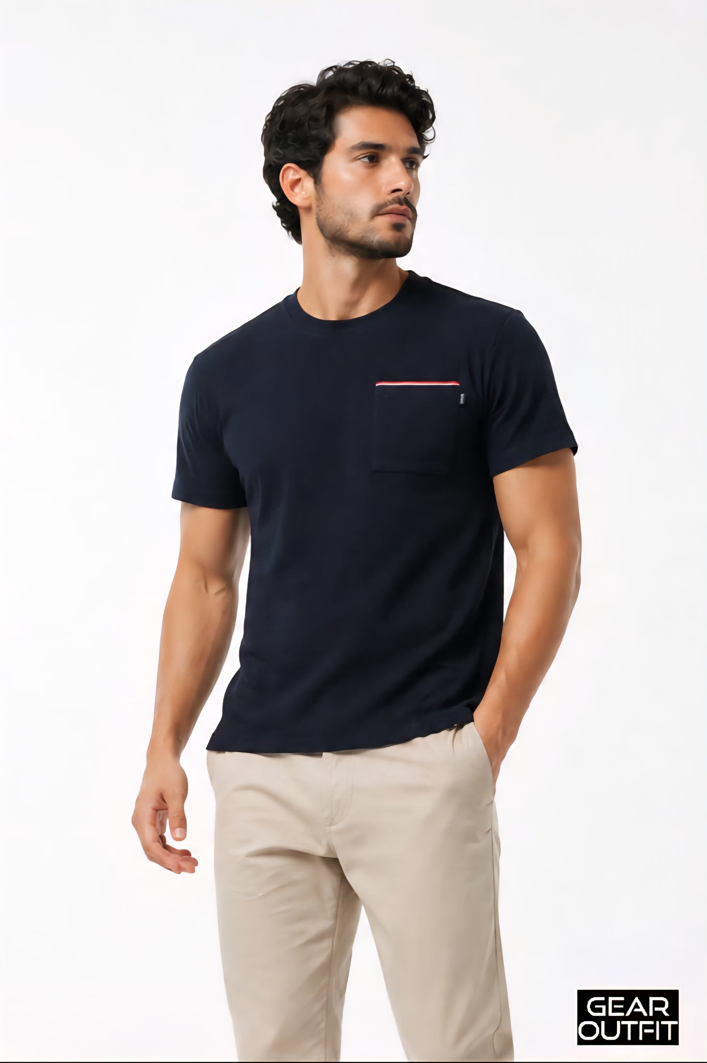 Men Pocket Round Neck Shirt